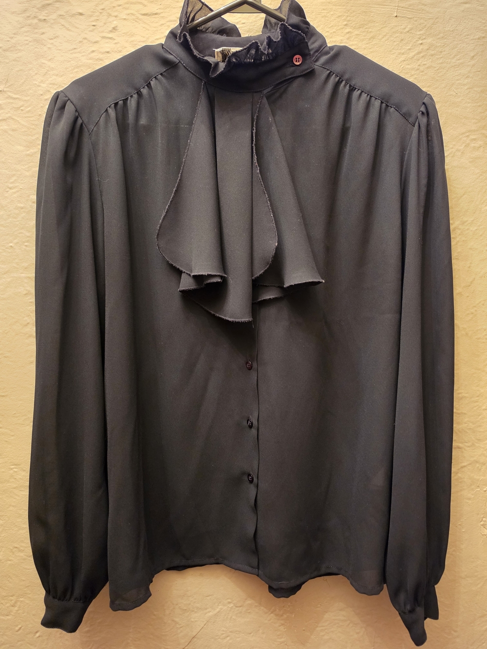 Vintage Antonella Black Tie Neck Ruffle Secretary Blouse 15/16